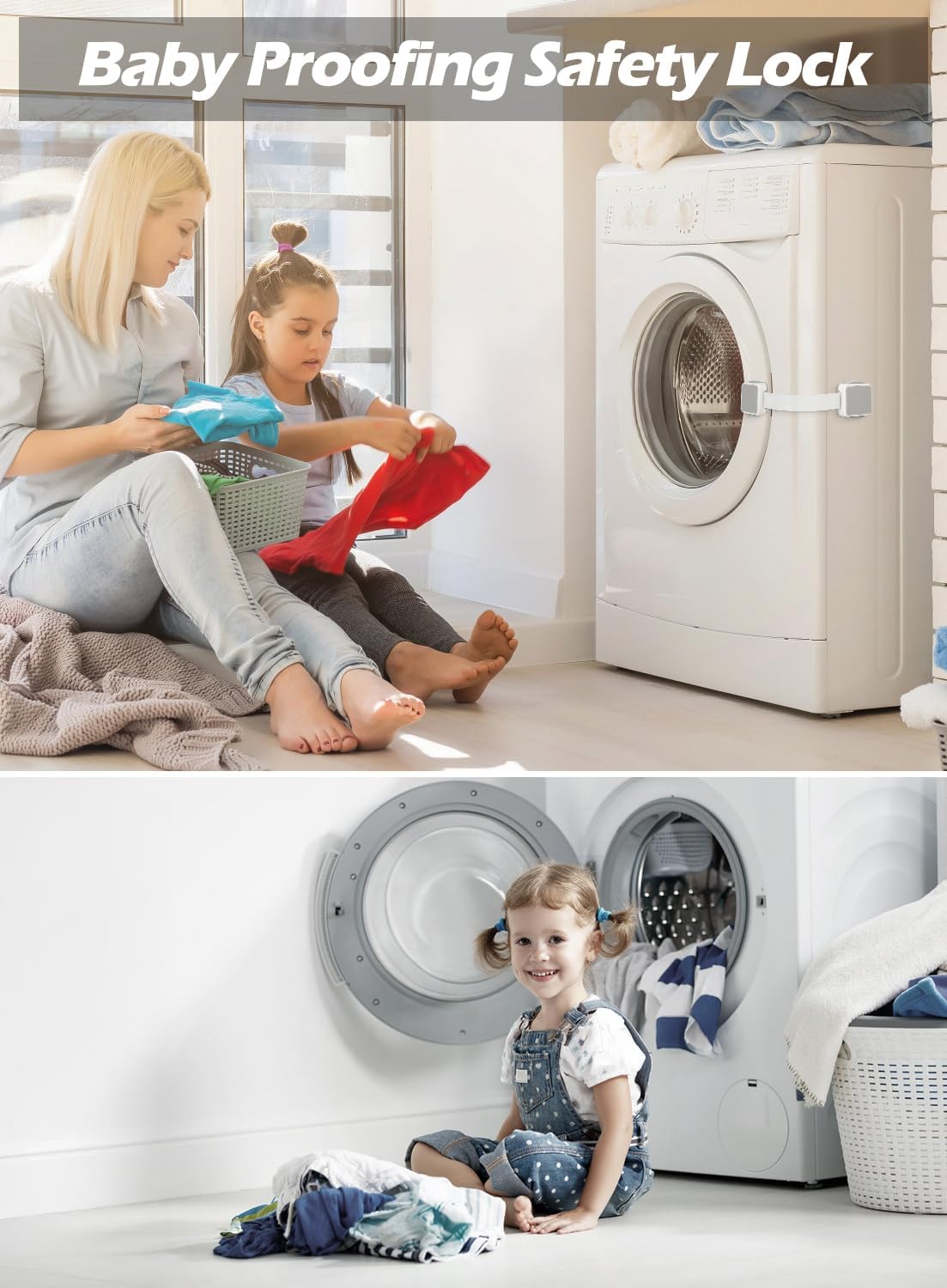 2 Pack Baby Proofing Safety Locks Child Safe for Cabinet Drawer Fridge Oven Dishwasher Doors, Toilet Seat & Lid, Adjustable Furniture Latches and Straps, 3M Adhesive No Drilling Button,Unlock Design