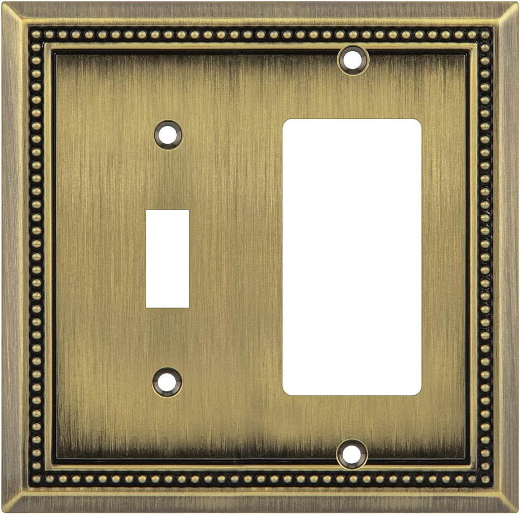 Henne Bery Sunken Pearls Heavy Duty Decorative Wall Plate Switch Plate Outlet Cover (Toggle/Decorator, Antique Brass)