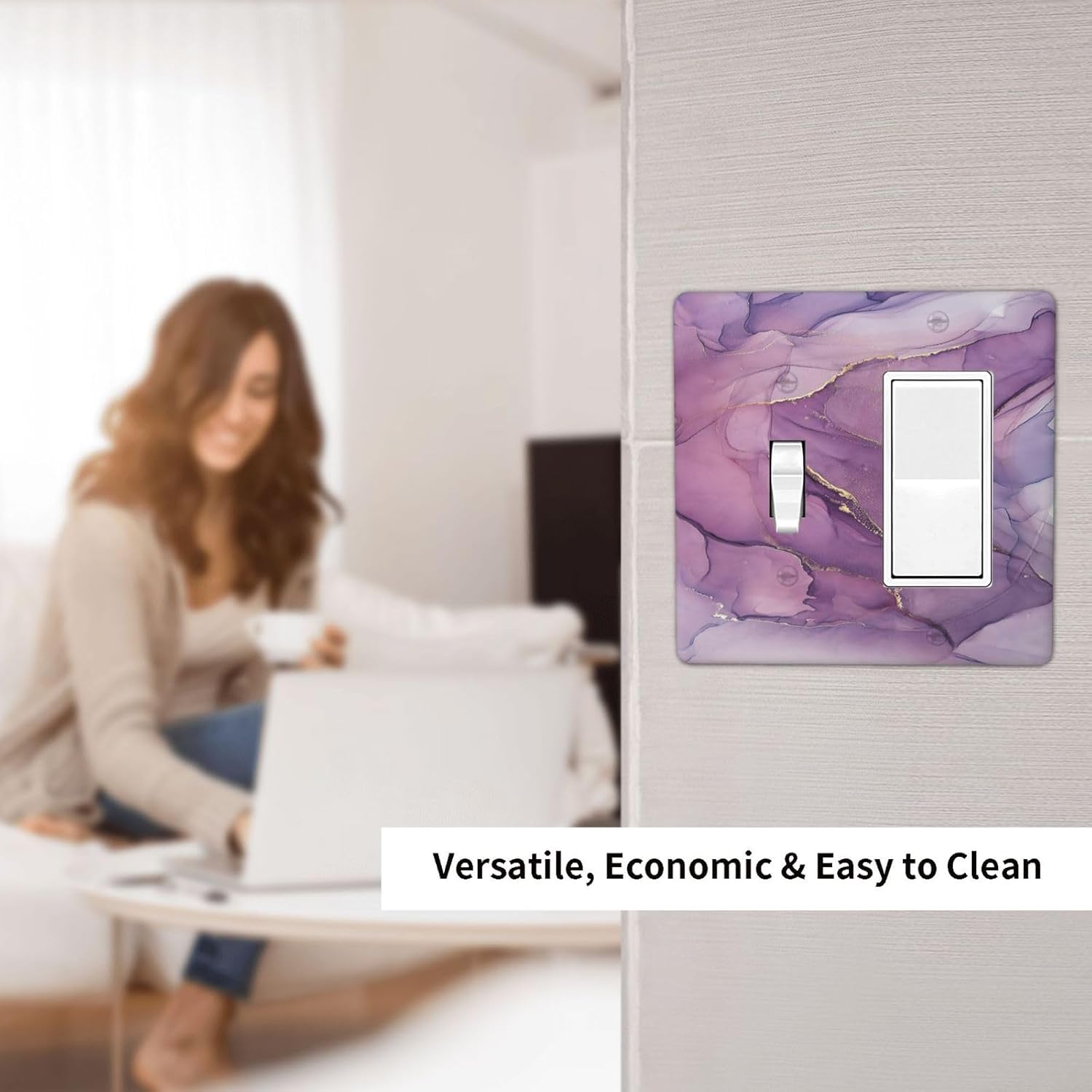 Outlet Covers Purple Marbling Golden Line 1 Toggle 1 Rocker Combination Decorative Wall Plate Electrical Switch Plates Light Switch Cover Plate for living Room Bathroom Decor