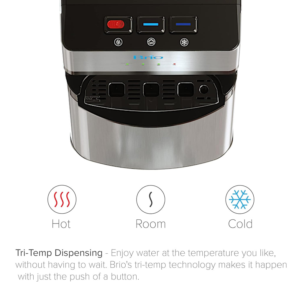 Brio 520 UV Self-Cleaning Bottleless Water Cooler Dispenser, UL Certified | Built-in 2 Stage Filtration (2 Free Replacement Filters Included) Reduces PFAS & Microplastics | 3 Temp (Hot Cold, Room)