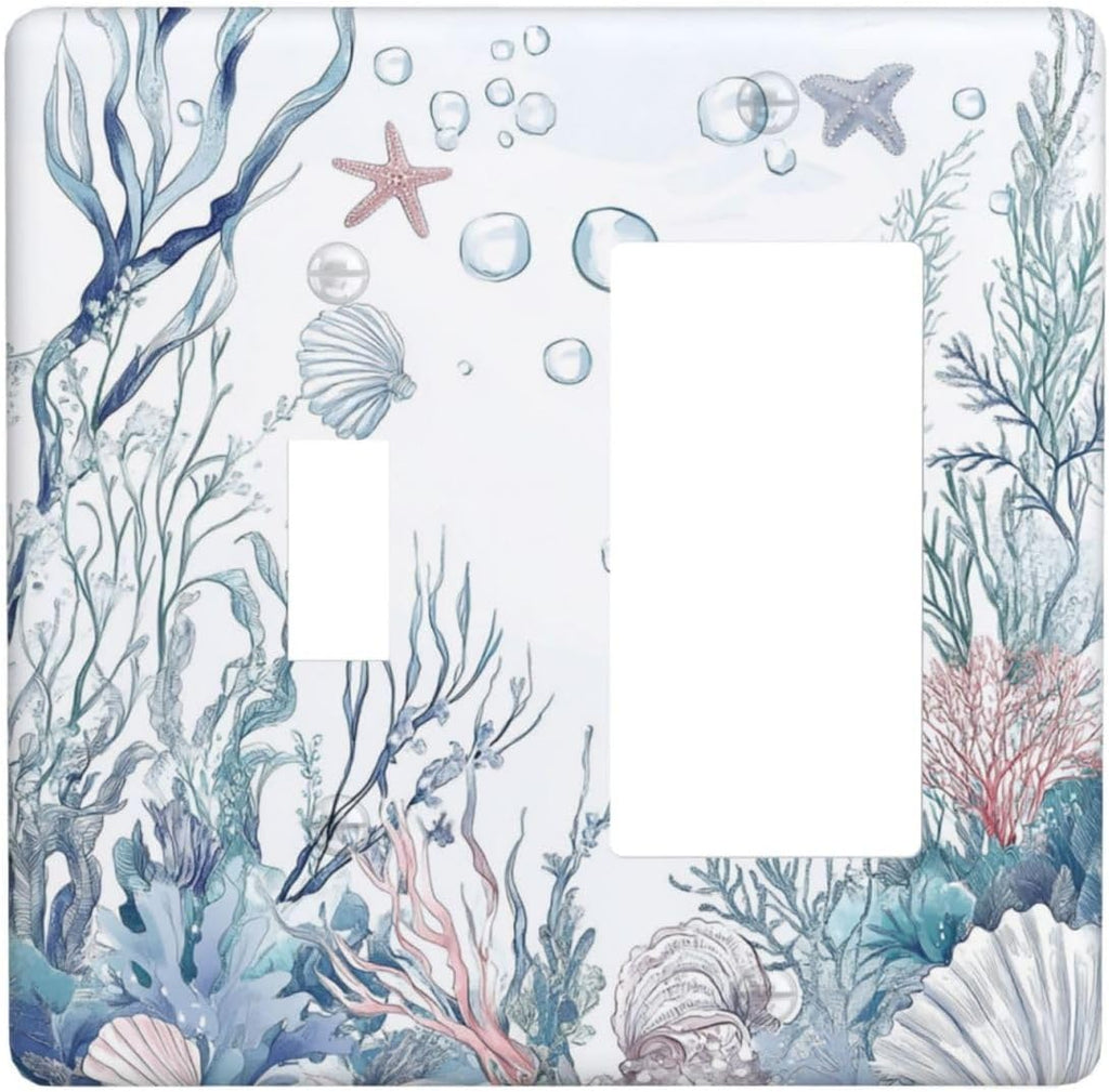 Outlet Covers Ocean Coral Seahorse Seashell Starfish 1 Toggle 1 Rocker Combination Decorative Wall Plate Electrical Switch Plates Light Switch Cover Plate For Bathroom Home Decor