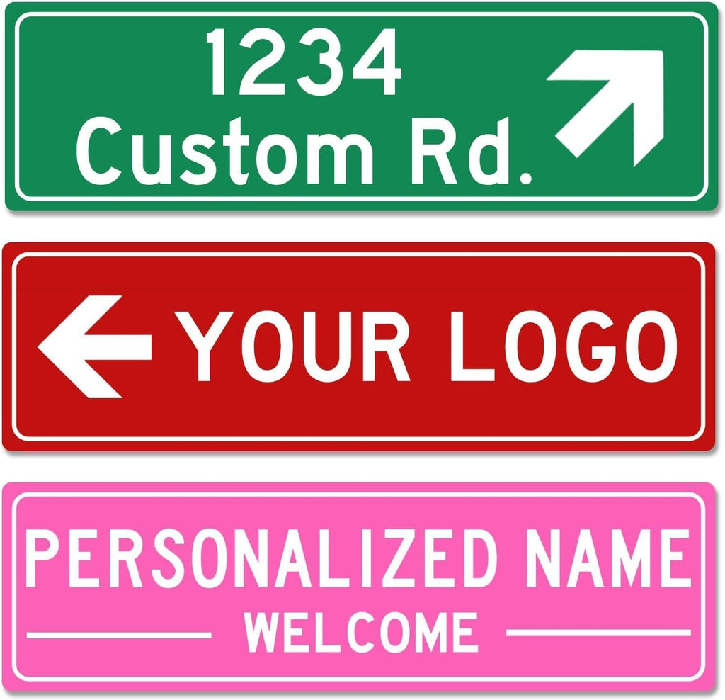 Custom Street Sign with Directional Arrow, Double Sided/Reflective Option, 24''x8'', Personalized Road Address Large Metal Sign, Customize for Business, Office, Outdoor, Home, Delivery