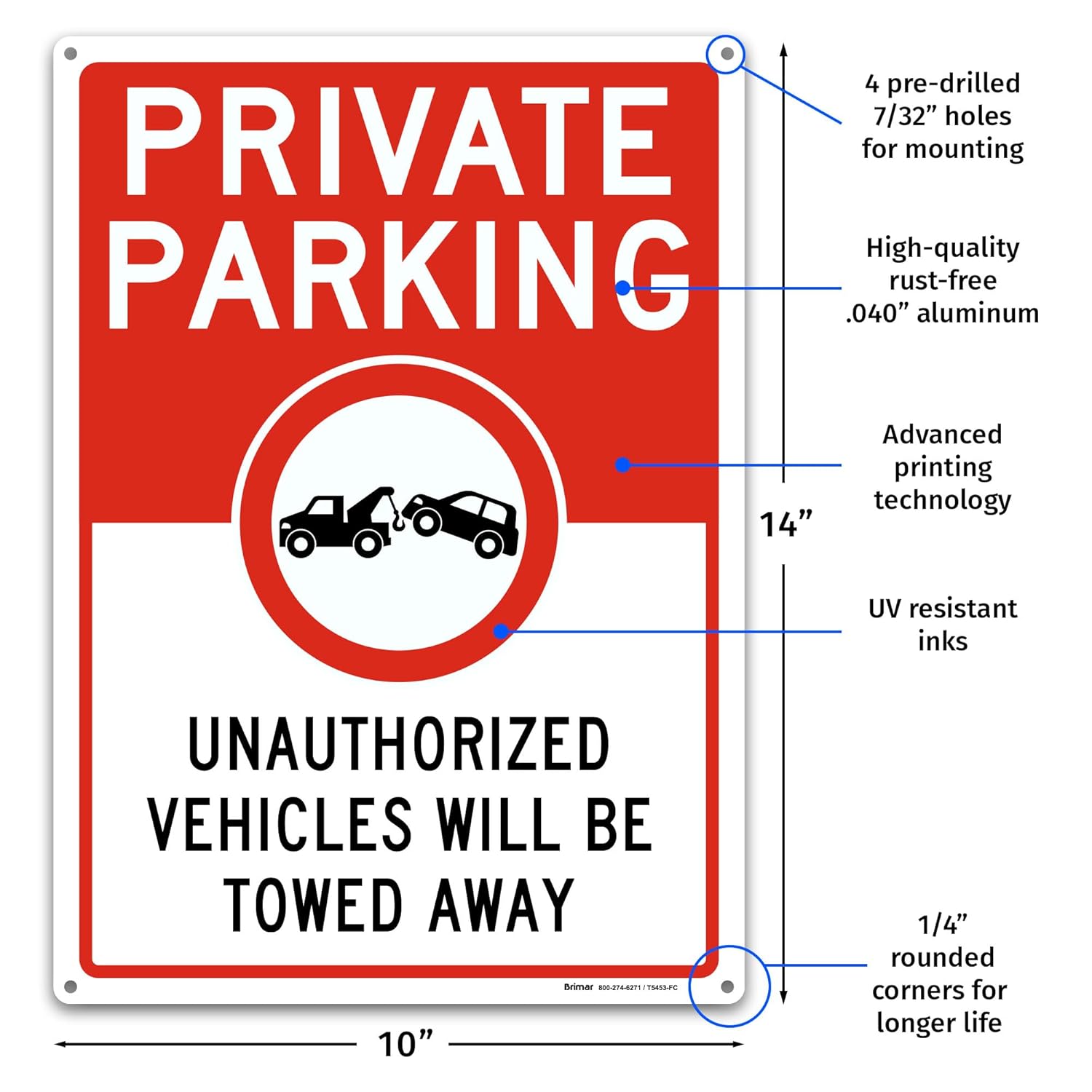 Brimar 10"x14" Private Parking Sign - Rust Free Aluminum, Weatherproof, Clear Designation for Private Parking Areas, Essential for Property Owners.