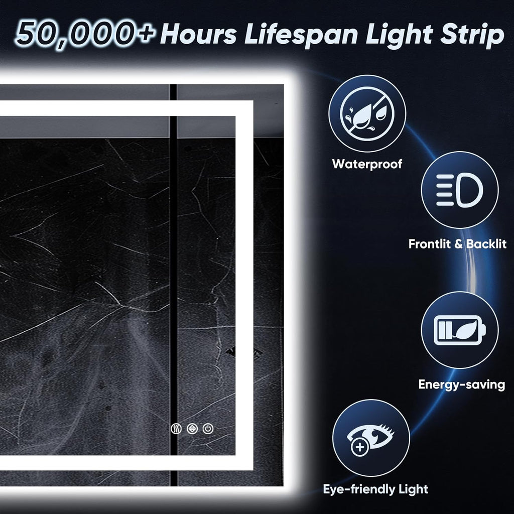 LED Bathroom Mirror, 24"x36" with Frontlit and Backlit Anti-Fog Mirror with Lights LED Vanity Mirror for Bathroom 3 Colors Temperature & Dimmable Bathroom Mirror with HD Tempered Glass