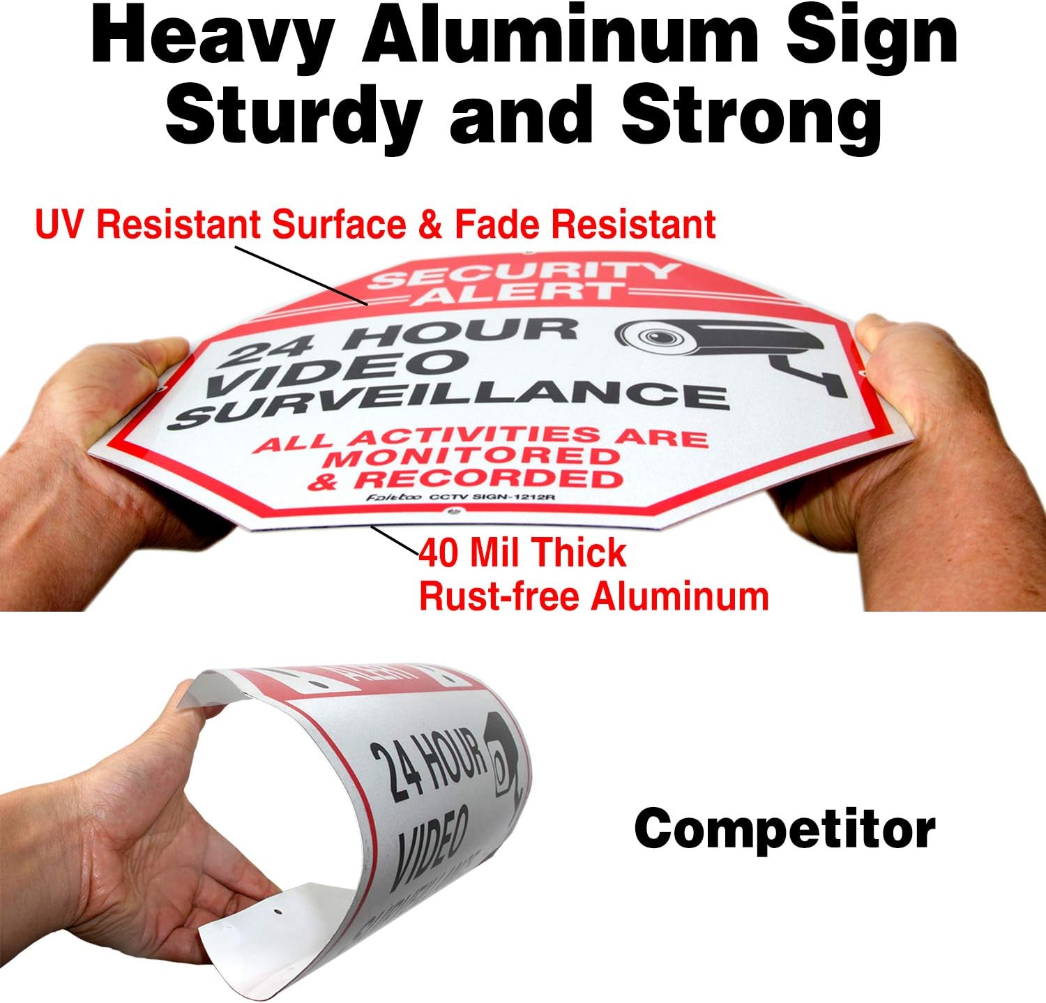 Video Surveillance Signs (2 Pack) 12 x 12 Rust Free .040 Aluminum Security Warning Reflective Metal Signs, Indoor or Outdoor Use for Home Business CCTV Security Camera, UV Protected & Waterproof