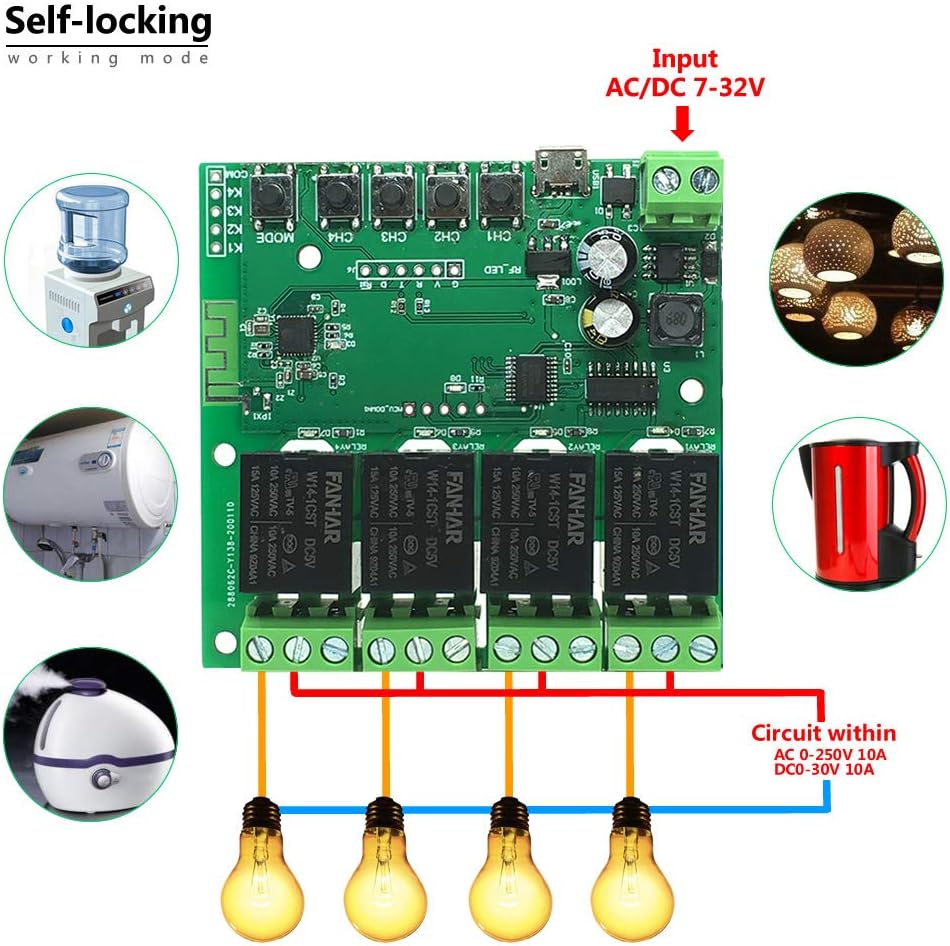 4-Channel WiFi Smart Switch Relay Module, TUYA/Smart Life App for Smart Home Remote Control, Momentary Time Adjustable, Compatible with Alexa/Google Assistant