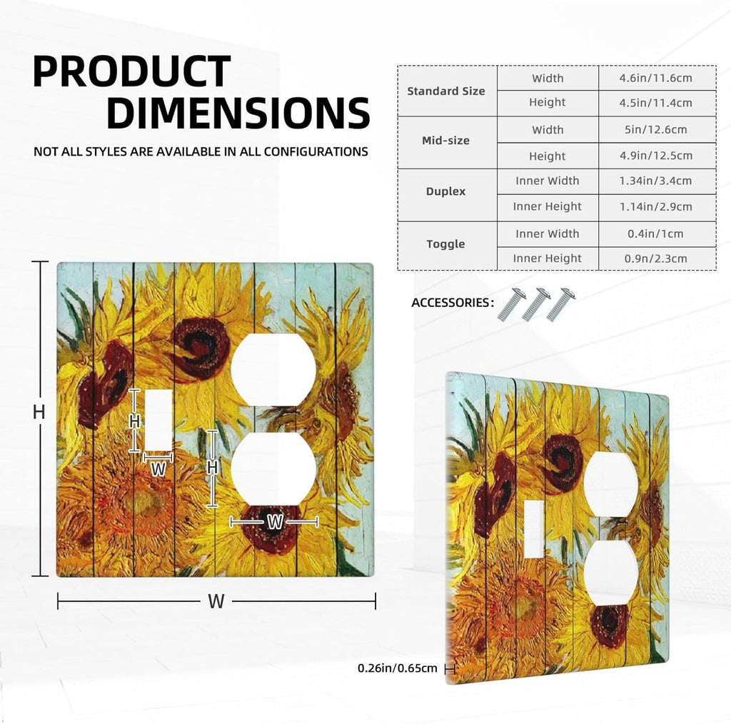 Wallplates Sunflowers Oil Paintings Wood Floral 1 Toggle 1 Duplex Switch Plate Electrical Gfci Faceplate Decorative Light Switch Covers For Farmhouse Bed Room Decor