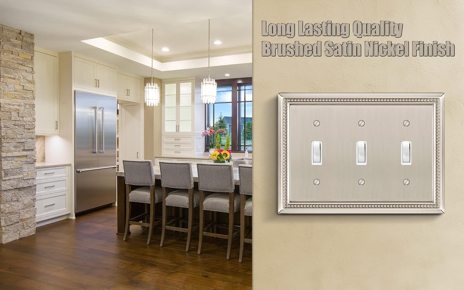 Henne Bery Sunken Pearls Heavy Duty Decorative Wall Plate Switch Plate Outlet Cover (Triple Toggle, Satin Nickel)