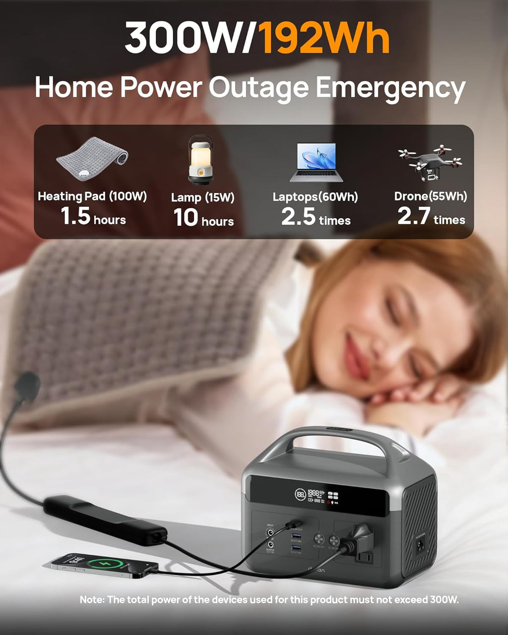 DaranEner Portable Power Station with Foldable Solar Panels 40w, 300w Lifepo4 Battery 60W USB-C Pd, 192Wh Fast Recharge Home Backup Power Bank, Lightweight Solar Generator for Camping, Outdoor Travel