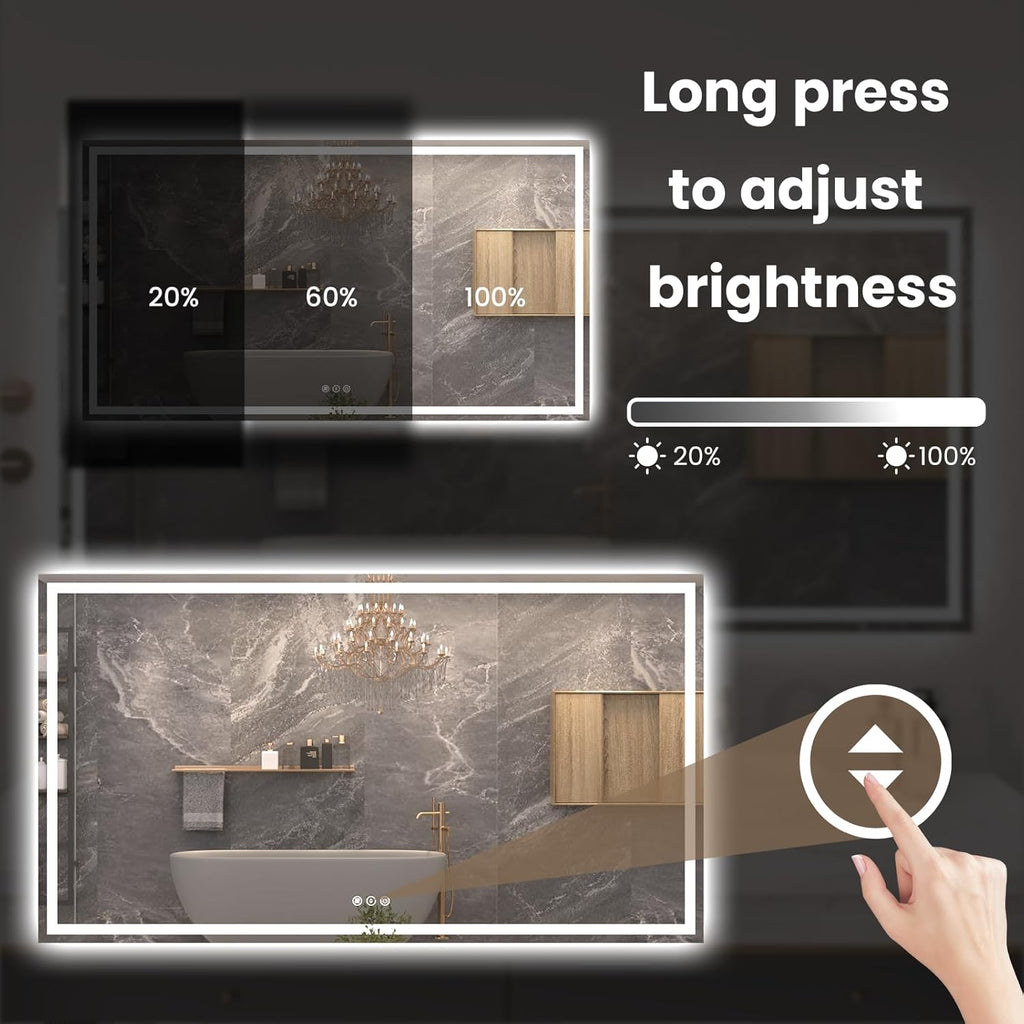 72"X40" LED Bathroom Mirror with Front Lights and Backlit, Anti-Fog, Dimmable, Shatter-Proof Tempered Glass, Lighted Bathroom Vanity Mirror for Wall with 3 Colors, Memory Function