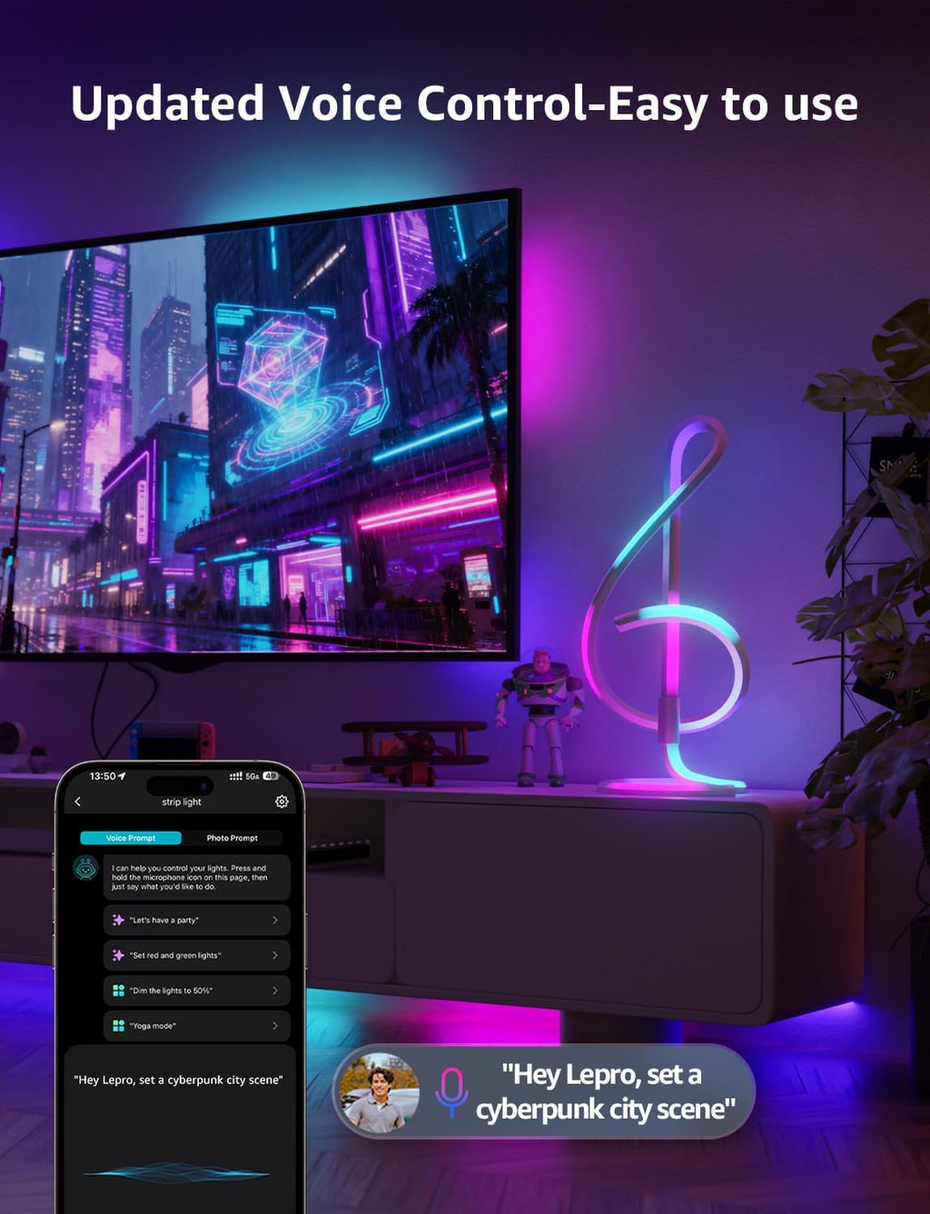 Lepro TB2 AI Smart Table Lamp, RGB+IC Addressable LED Lamps Alexa Google Home Enable, APP Control DIY Color Changing Modern Spiral Lamp, Music Sync, AI Generated Lighting LLM, 2.4 GHz WiFi/Bluetooth