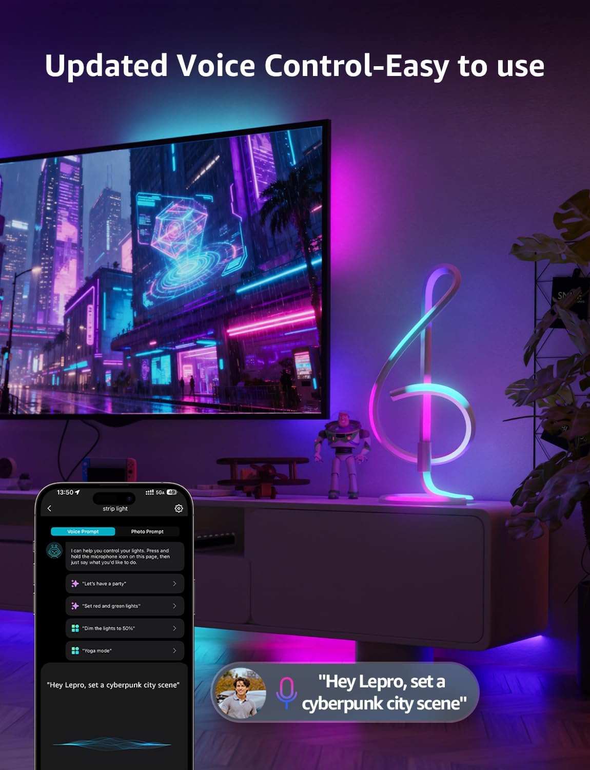 Lepro TB2 AI Smart Table Lamp, RGB+IC Addressable LED Lamps Alexa Google Home Enable, APP Control DIY Color Changing Modern Spiral Lamp, Music Sync, AI Generated Lighting LLM, 2.4 GHz WiFi/Bluetooth