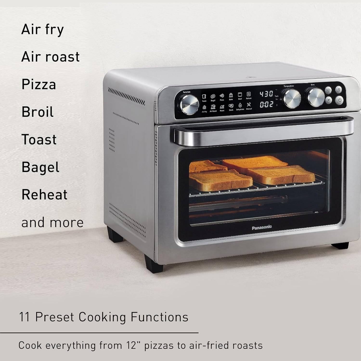 Panasonic FlashXpress Family Size Air Fryer Toaster Oven Combo, 11 Cooking Functions, 1800W PFAS-Free, Double Infrared Heating, Temperature Control Dial, Stainless Steel - NB-G211P