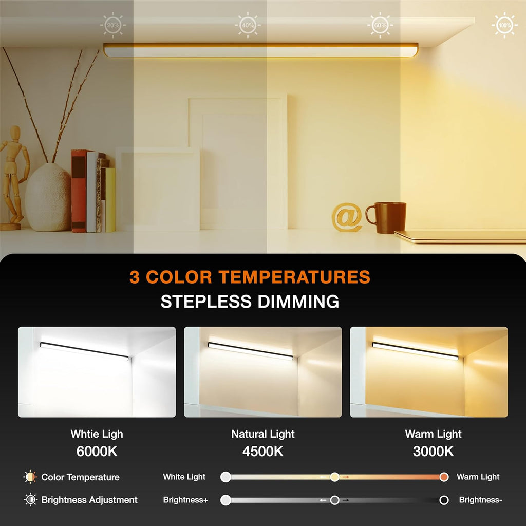 Under Cabinet Lights Remote Control,2 Pack Magnetic Dimmable Closet Lights,USB Rechargeable Wireless LED Shop Light,Ceiling and Under Counter Lights for Kitchen,Wardrobe,Shelf (Black, 40)