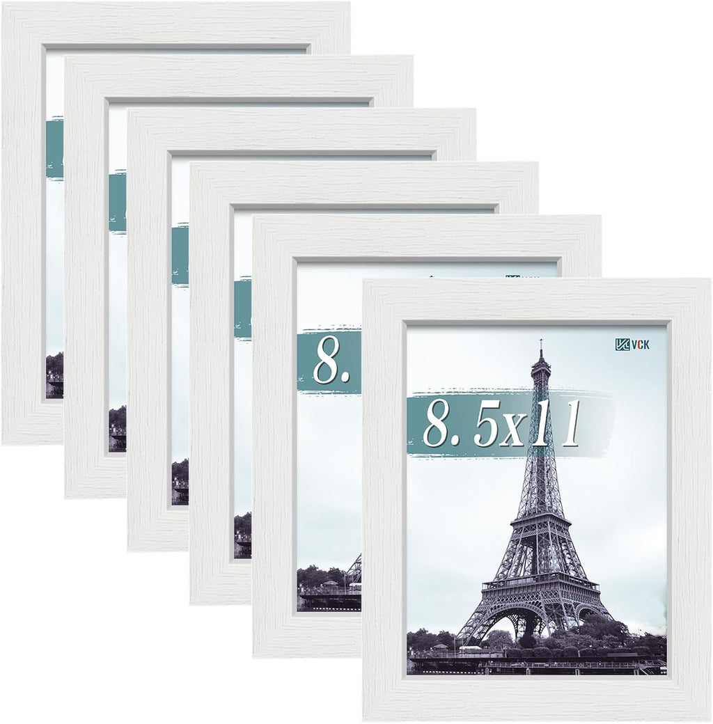VCK 8.5x11 Picture Frames white Set of 6, Wide Border Wood Multi Certificate 8.5 x 11 Frame, Family Photos, Office Prints, Studio/Gallery Artwork, Woodgrain Series, Tabletop & Wall Hanging