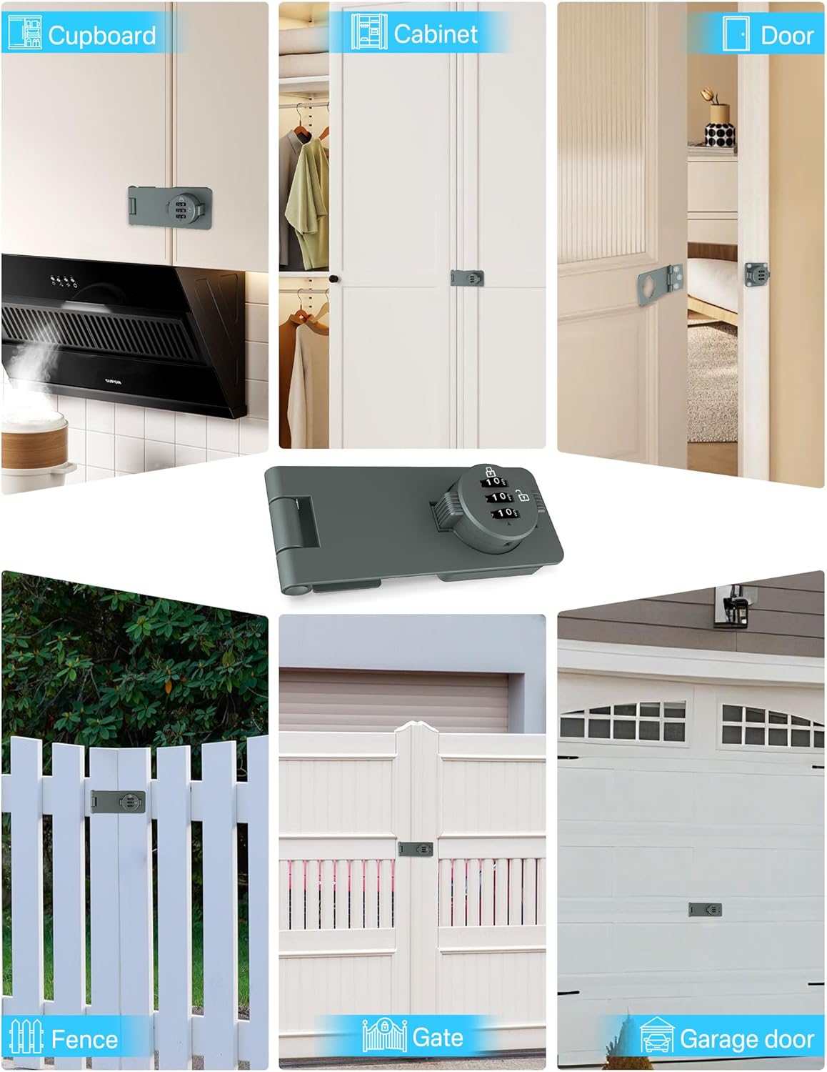 Keyless Cabinet Combination Lock, 3-Digit Password Twist Knob Hasp Latch for Doors, Cabinets, Drawers, Barn Door, Bathroom, Outdoor, Closet, Fence, Durable Zinc Alloy, (Gray, 1 Pack)