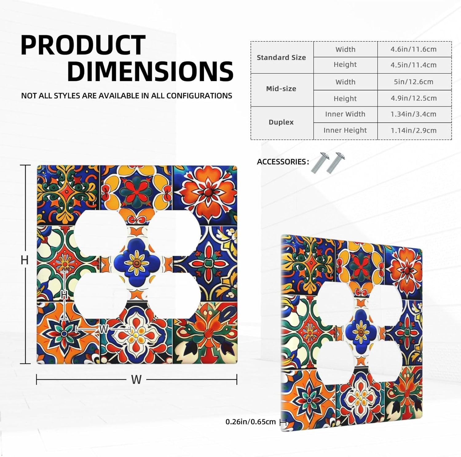 Outlet Covers Colorful Mexican Talavera Vintage Boho Floral 2 Gang Double Duplex Decorative Light Switch Covers Electrical Wallplates Socket Faceplate For Farmhouse Cabin Decor