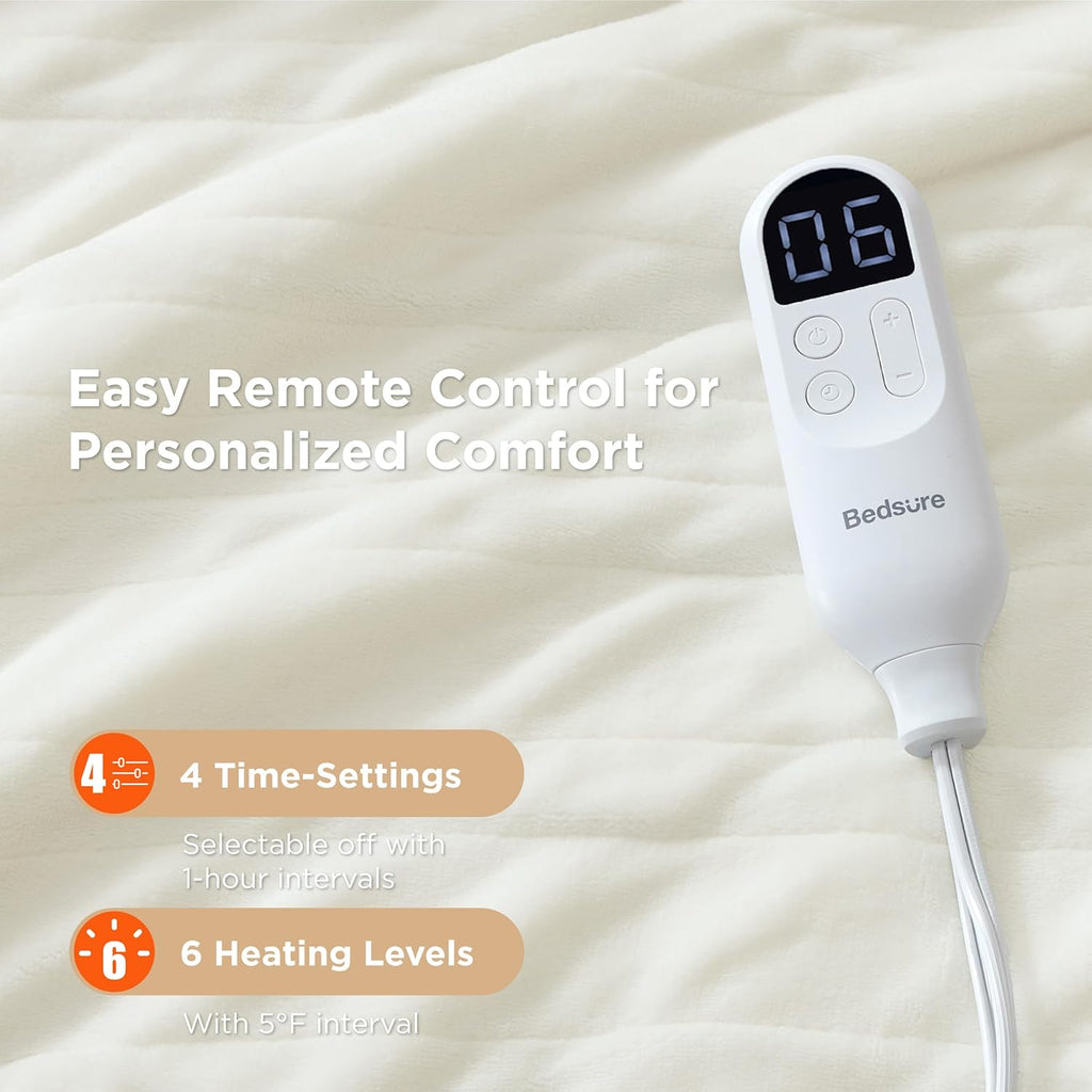 Bedsure Heated Blanket Throw Blanket - Fast Heating Electric Blanket, Soft Flannel Heated Throw with 4 Time Settings, 6 Heating Settings, Warm Gifts for Grandma (50x60 inches, Ivory)