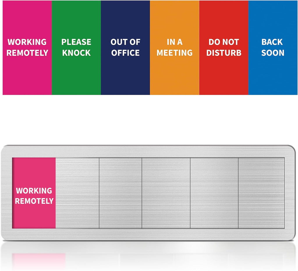 Office Door Signs 6 Options Do Not Disturb, Please Knock, In A Meeting, Out Of Office, Working Remotely Back Soon Privacy Door Slider Sign For Meeting & Conference Room Brushed Silver