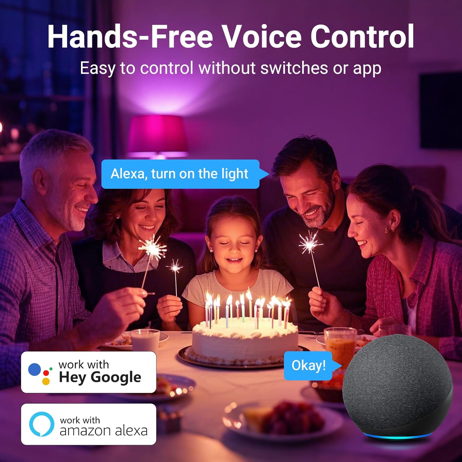 TJOY Smart Light Bulbs, Bluetooth WiFi Led Bulb Compatible with Alexa &Google Assistant, RGB Color Changing Alexa Bulb, 9W(60W Equivalent), A19 E26 800LM, 2.4Ghz WiFi only,2 Pack