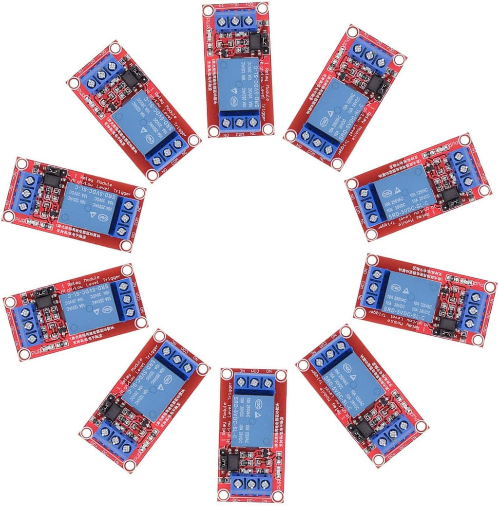 DC 5V Relay Module 1-Channel Relay Switch with Optocoupler Isolation High/Low Level Trigger, Pack of 10