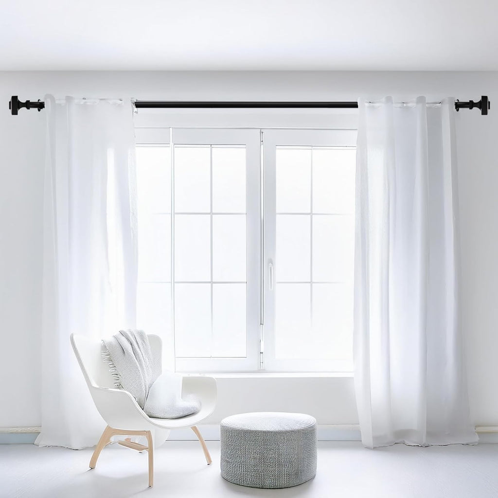 Deco Window Adjustable Curtain Rod for Windows 44 to 120 Inch (Pack of 1) Extendable Heavy Duty 3/4 Inch Iron Drapery Pole with Finials Wall Mounted French Door Curtain Rods (Black)