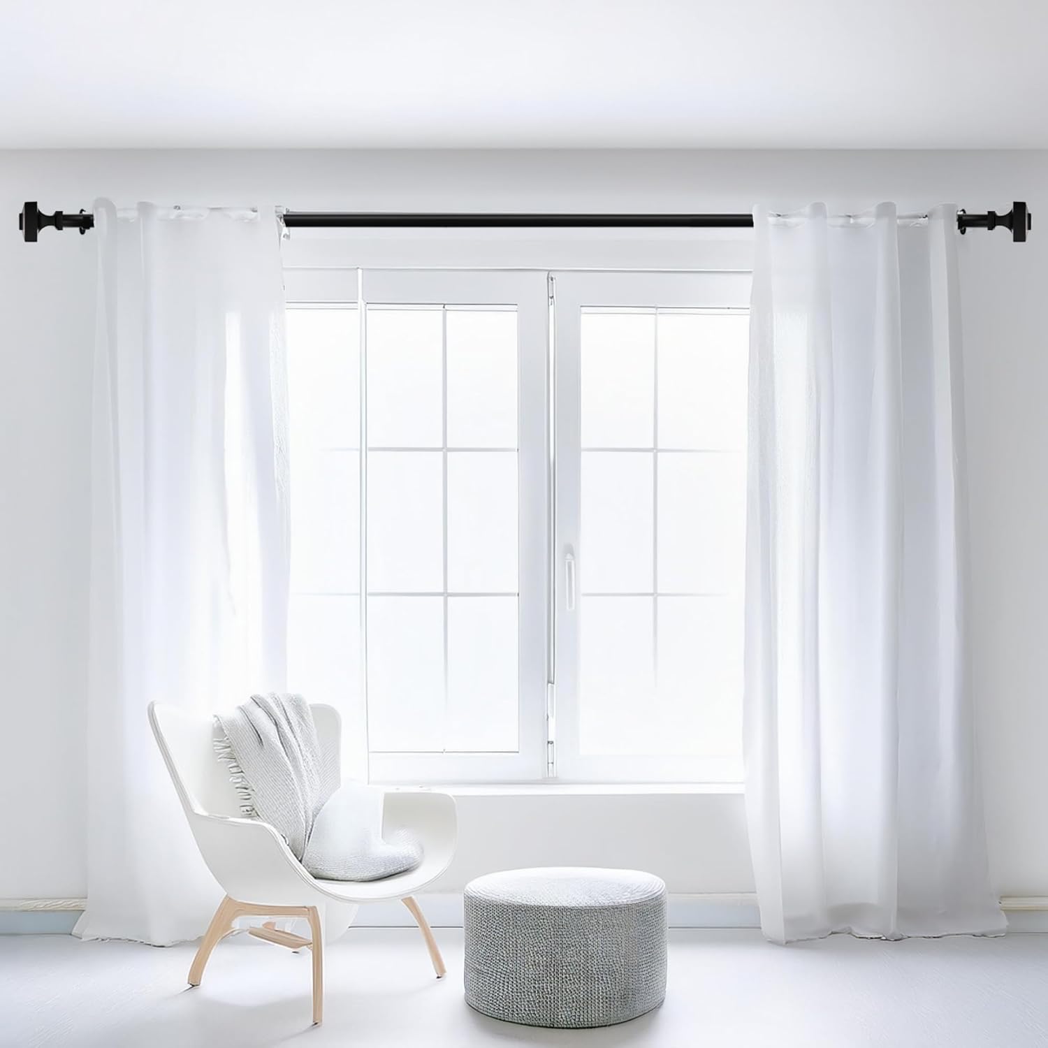 Deco Window Adjustable Curtain Rod for Windows 44 to 120 Inch (Pack of 1) Extendable Heavy Duty 3/4 Inch Iron Drapery Pole with Finials Wall Mounted French Door Curtain Rods (Black)