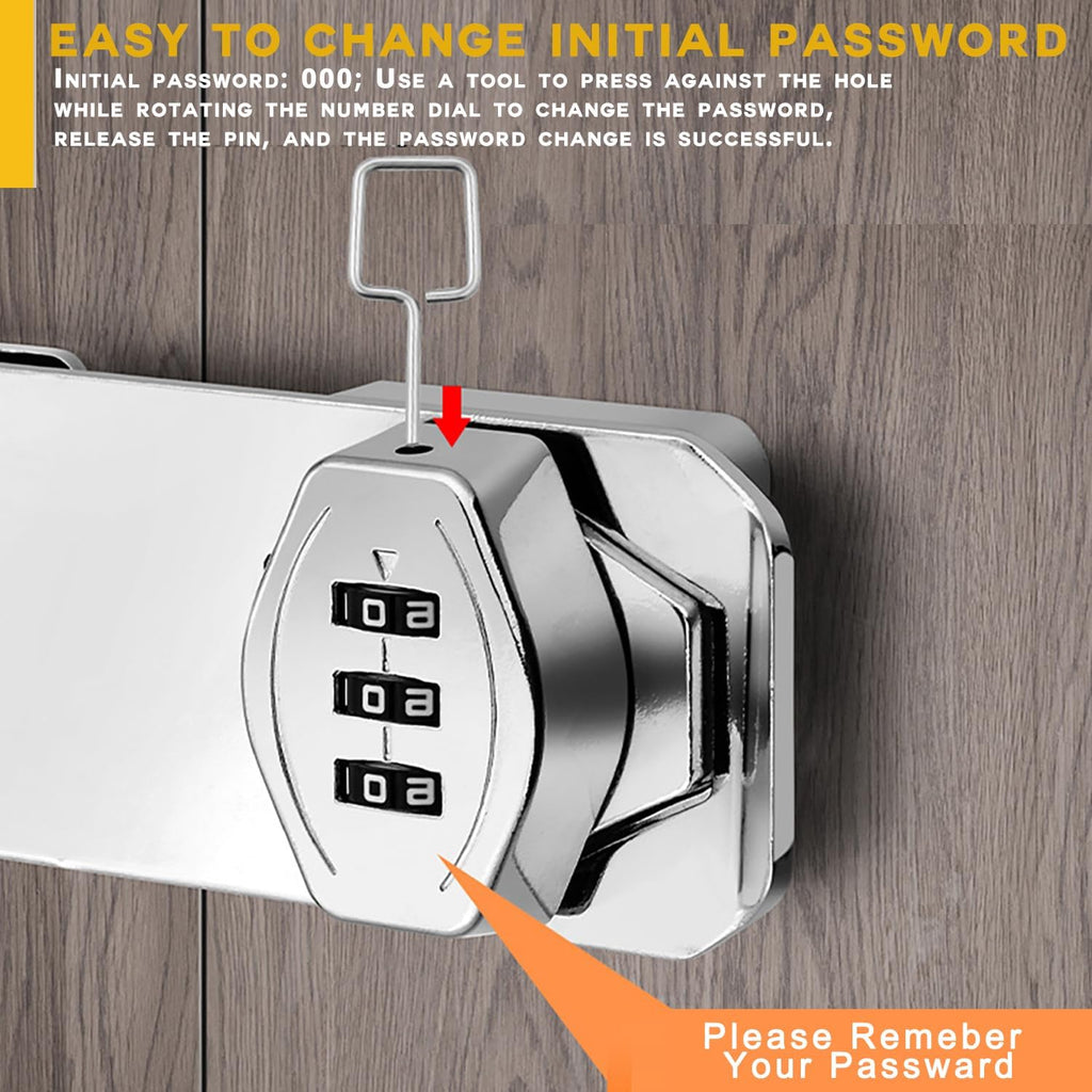 Keyless Combination Lock, 2 Pack Door Security Slide Latch Lock, Silver Password Rotary Hasp Locks for Small Doors, Cabinets, Barn Door, Bathroom, Outdoor, Garage, Garden