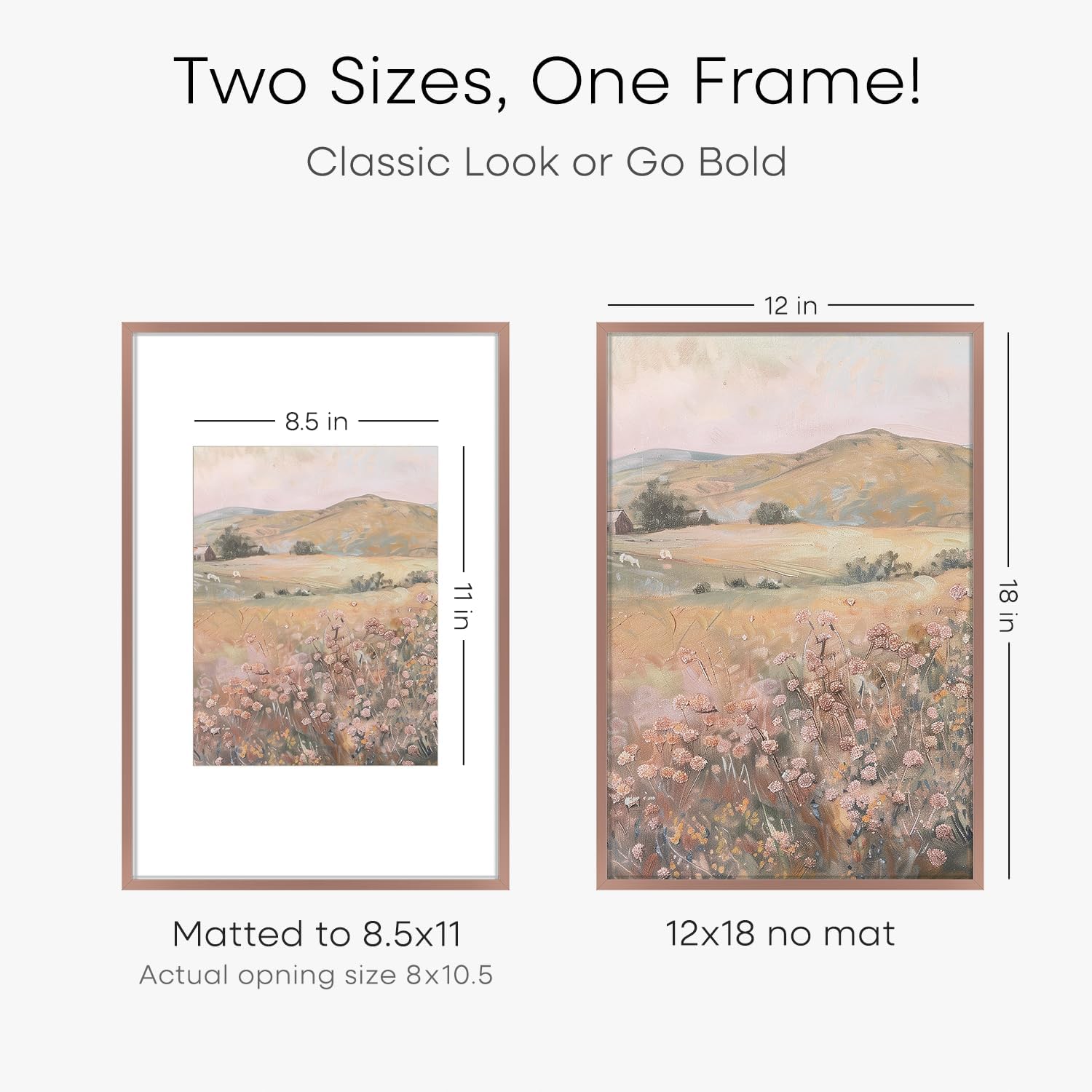Homeforia 12x18 Picture Frame Mocha, High End Metal 12x18 Poster Frames with Mat 8.5x11 Photo, 12 x 18 Mocha Frames Matted to 8.5 by 11 inch Print, 18x12 Thin Frame, Tempered Glass, Wall Kit, Set of 1