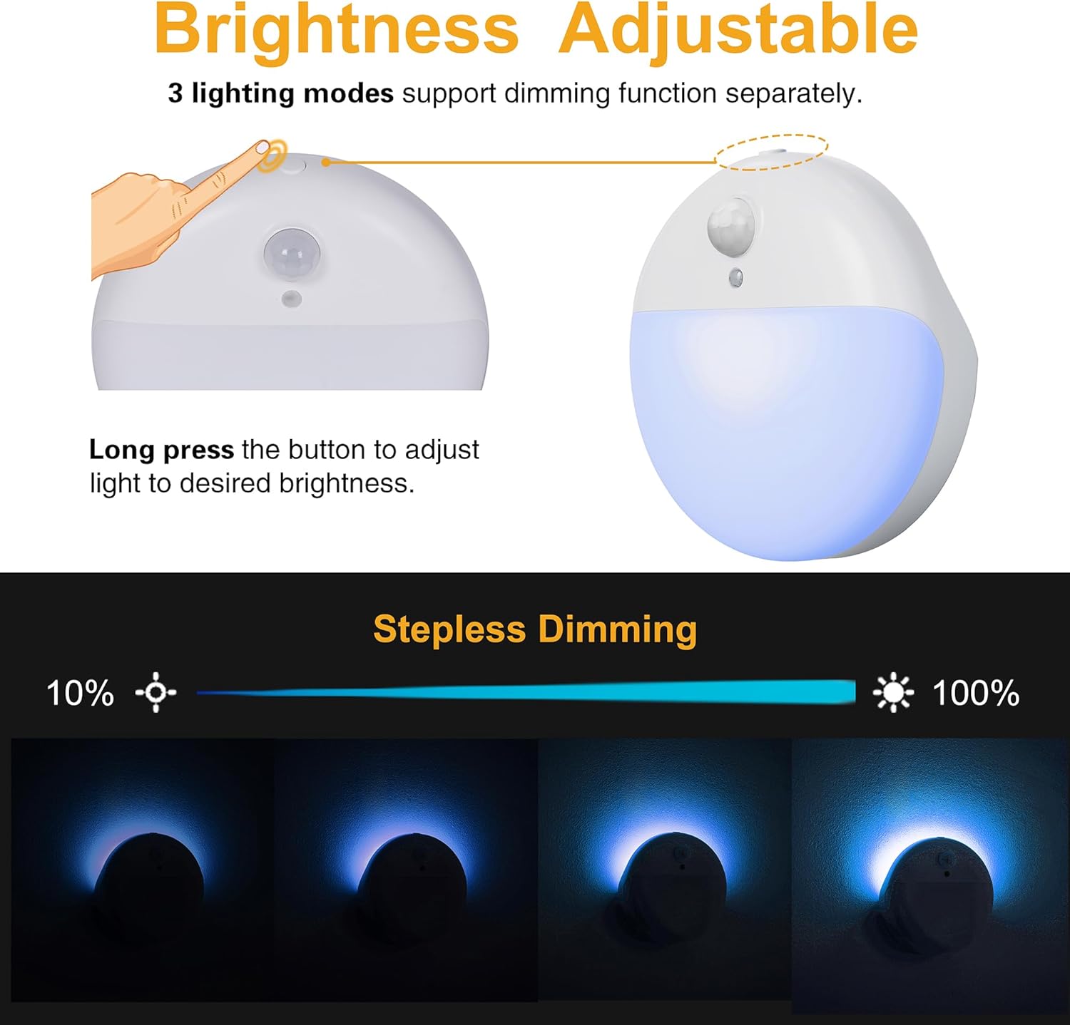 2 Pack Azure Battery Night Light, Motion Activated Night Light, 2.6" Small Sticky Lights, 3 Light Modes, Dimmable Battery Operated Lights for Travel, Toilet, Bathroom, Closet, Stairs,Corridor