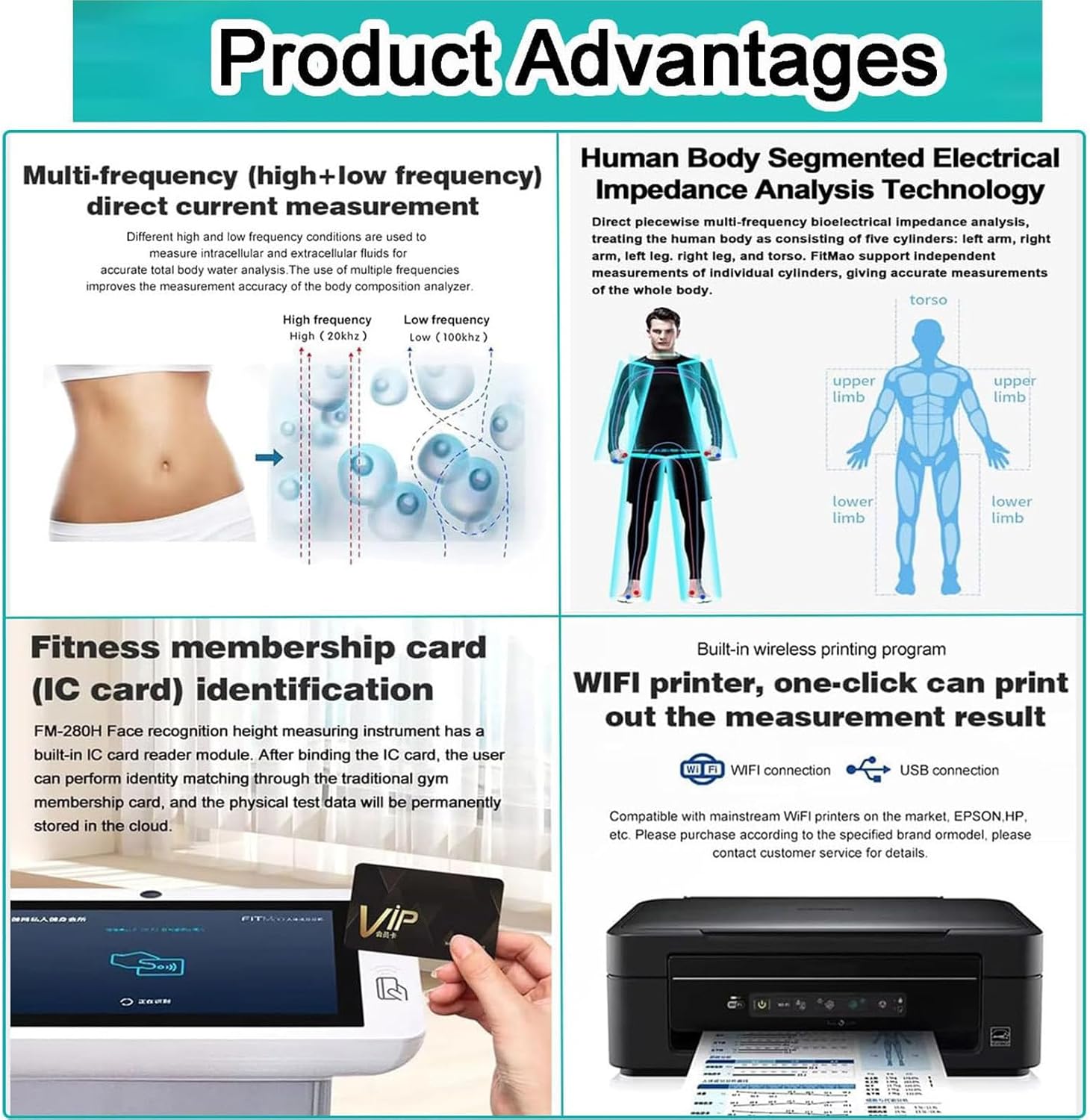 Smart Body Composition Scale with Printer & 8 Electrodes - Multi-Frequency BIA Technology Analyzes 40 Health Data Points,HD Touch Screen for Fitness Centers