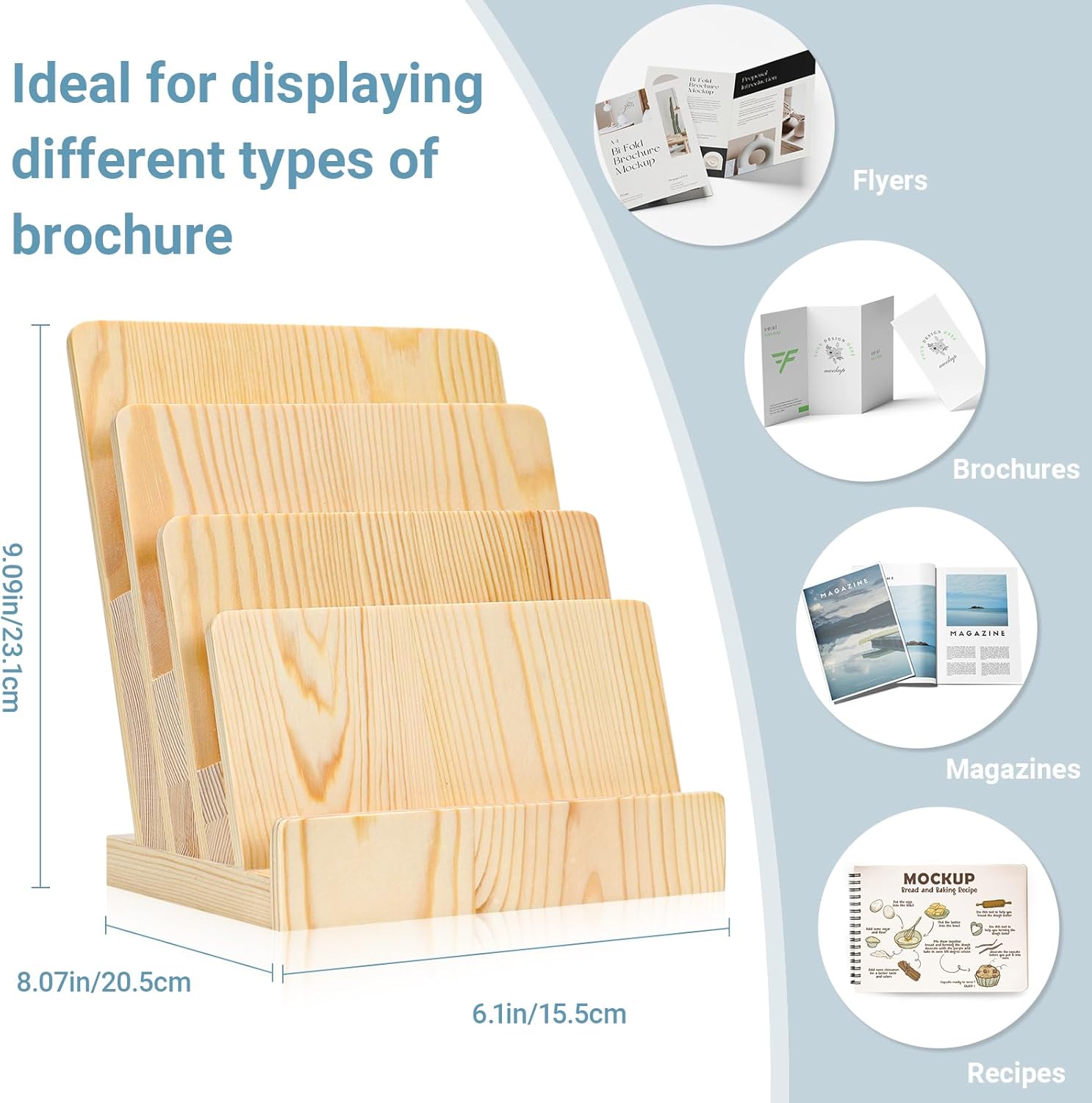 Pine 8.5×11 Inch Magazine Display Stand 4-Tier For 6×9 inch Literature Organizer Brochure Pamphlet Flyer Menu Holder Countertop Stand For Office Home
