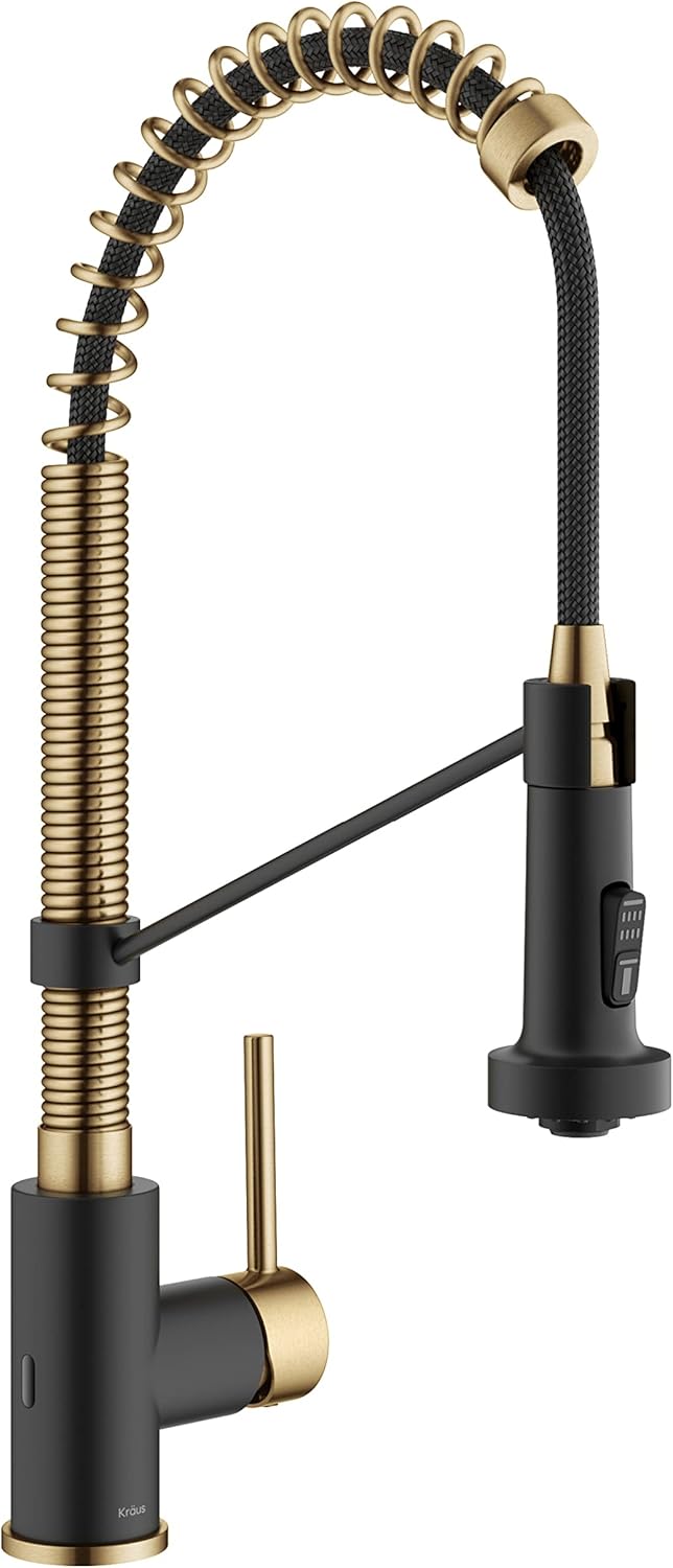KRAUS Bolden Touchless Sensor Commercial Style 2-Function Single Handle Pull Down Kitchen Faucet in Brushed Brass/Matte Black, KSF-1610BBMB
