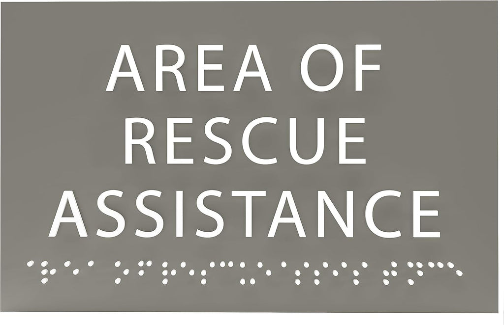 6" X4" Area of Rescue Assistance Sign- Tactile Graphics Grade 2 Braille Text ADA Compliant Sign |ADA Compliant Plastic Signs for Schools, Offices, Businesses, Apartments & Restaurants