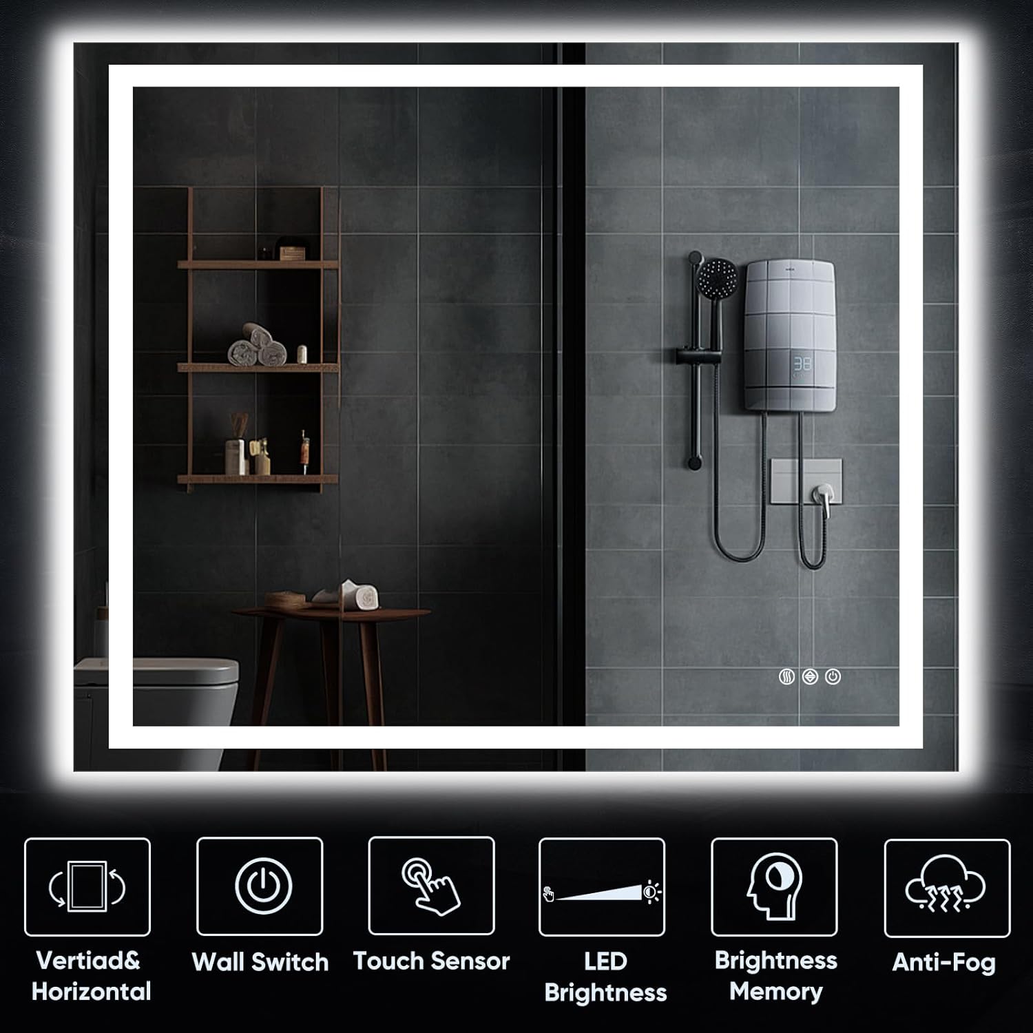 LED Bathroom Mirror, 40"x32" with Frontlit and Backlit Anti-Fog Mirror with Lights LED Vanity Mirror for Bathroom 3 Colors Temperature & Dimmable Bathroom Mirror with HD Tempered Glass