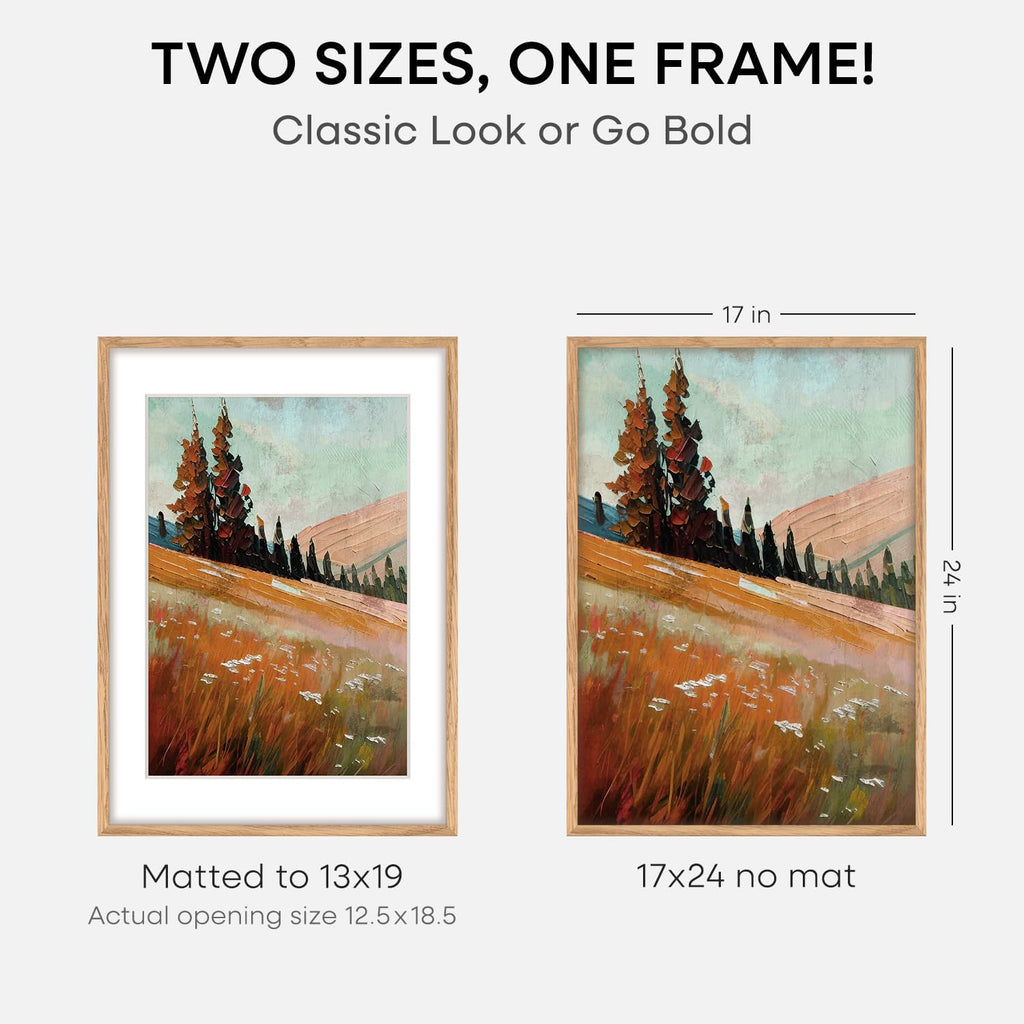 Homeforia 17x24 Picture Frame Natural Wood, High End Oak 17x24 Light Wooden Poster Frame with Mat 13x19, 17 x 24 Frames Matted to 13 x 19 Photo, 24x17 Hanging Frame, Tempered Glass, Wall Kit, Set of 1