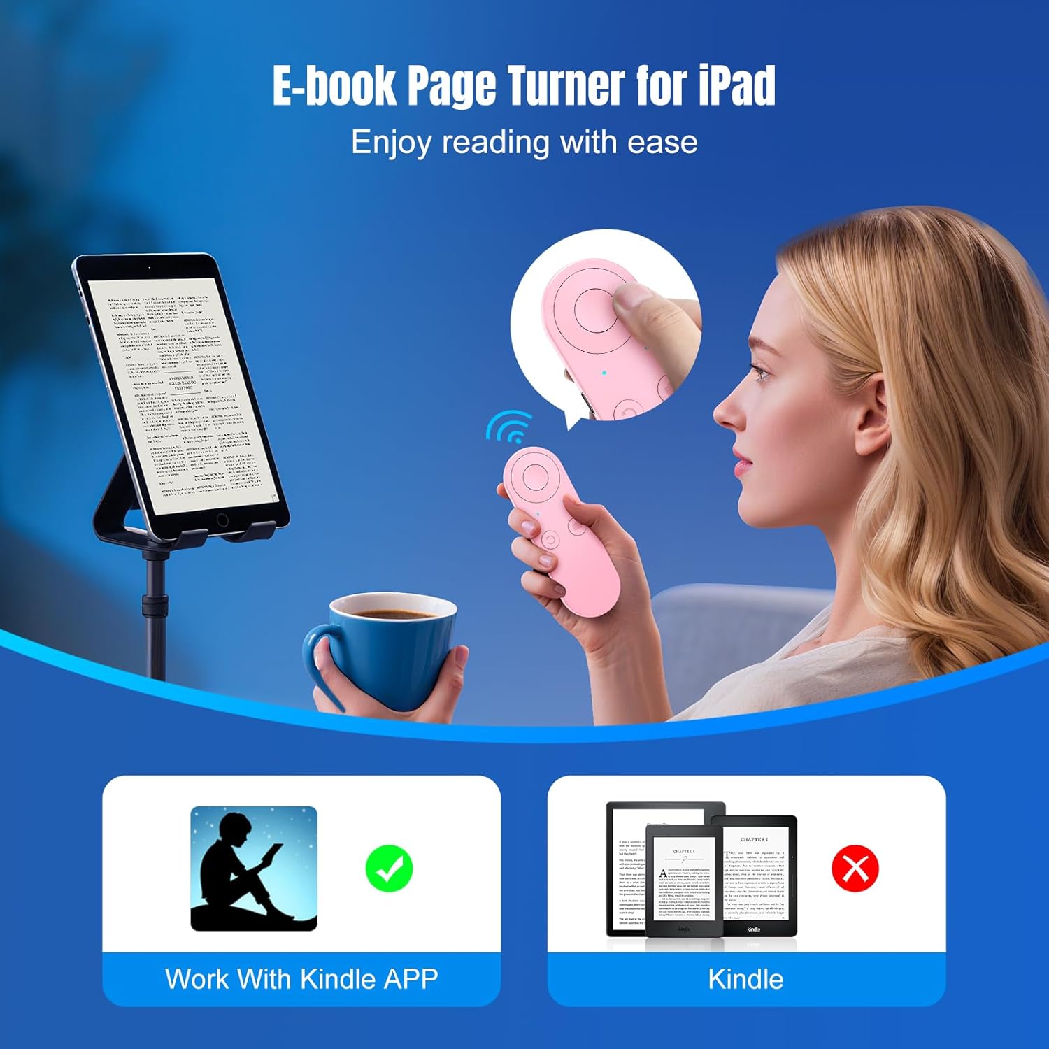 Phone Remote Controller - Bluetooth Remote for iPhone with Air Mouse Control, TikTok Scrolling Ring, Bluetooth Page Turner, Camera & Music Remote, YouTube & Instagram, iOS&Android, Pink