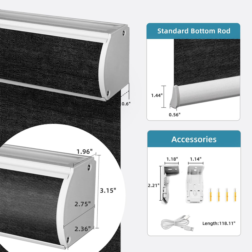 SmartWings Motorized Light Filtering Shades, Work with Matter Homekit Z-Wave Zigbee Alexa Google, 50% Blackout PVC Free Smart Blinds for Windows Cordless Window Shades with Remote Customized, Black