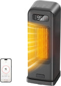 Space Heaters for Indoor Use, Smart Portable Electric Heater with Thermostat, WiFi and Voice Control, 12H Timer, 4 Modes, 36dB 1500W PTC Ceramic Safety Heat for Office Bedroom Home 1Pack Grey