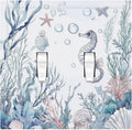 Decorative Switch Plates Ocean Coral Seahorse Seashell Starfish 2 Gang Double Toggle Outlet Light Switch Cover Wall Plate Electrical Faceplate For Bathroom Home Decor