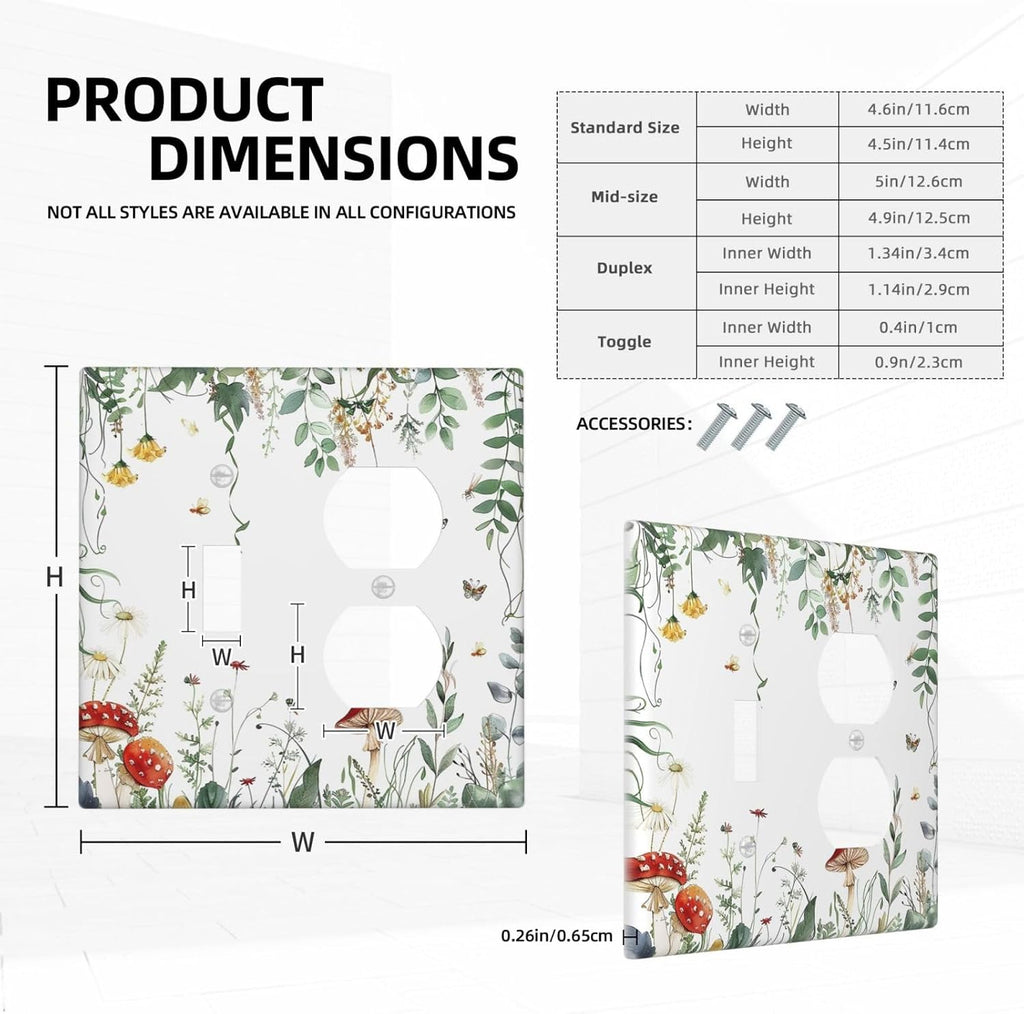 Wallplates Sage Plant Red Mushroom Butterfly Wild Flower 1 Toggle 1 Duplex Switch Plate Electrical Gfci Faceplate Decorative Light Switch Covers For Bed Room Kids Room Decor