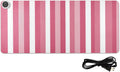 Heated Desk Pad Mouse Pad 31.5x13 Inch PU Leather Desk Mat with 3 Heat Levels Large Mouse Gaming Computer Laptop Mat Pink and White Stripes