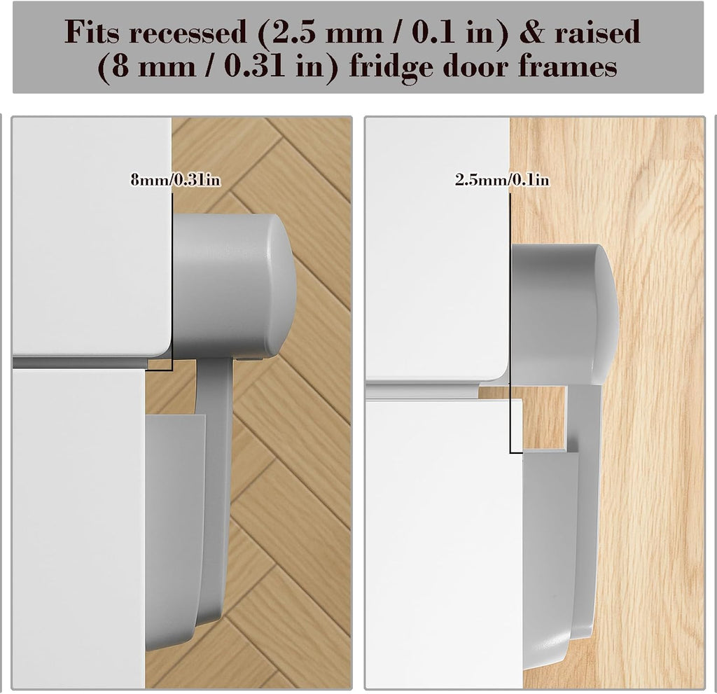 2 Pack Child Proof Fridge Lock, Baby Safety Refrigerator & Freezer Door Lock for Toddlers, Kids & Pets, One-Hand Operation, Strong Adhesive, No Tools or Drilling Needed, Gray