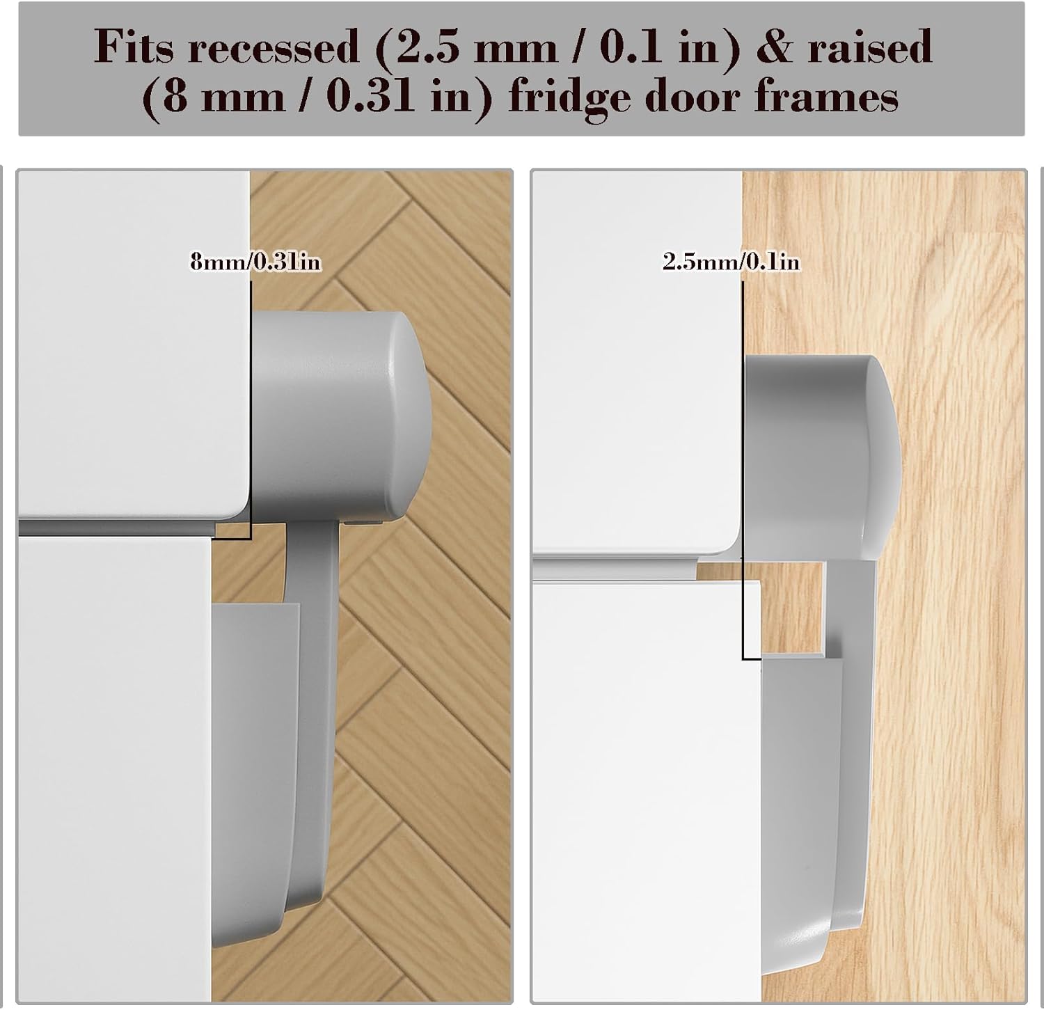2 Pack Child Proof Fridge Lock, Baby Safety Refrigerator & Freezer Door Lock for Toddlers, Kids & Pets, One-Hand Operation, Strong Adhesive, No Tools or Drilling Needed, White