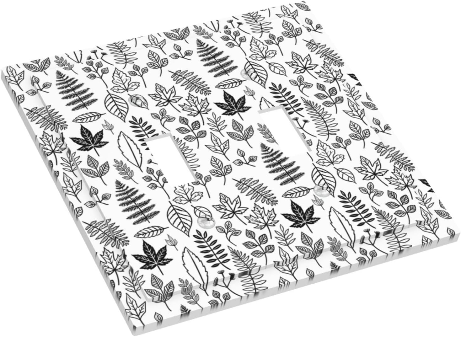 Black White Leaf Wheat Maple Leaf Plant Decorative Switch Plates 2 Gang Double Toggle Outlet Light Switch Cover Wall Plate Electrical Faceplate for Bedroom Bathroom Decor