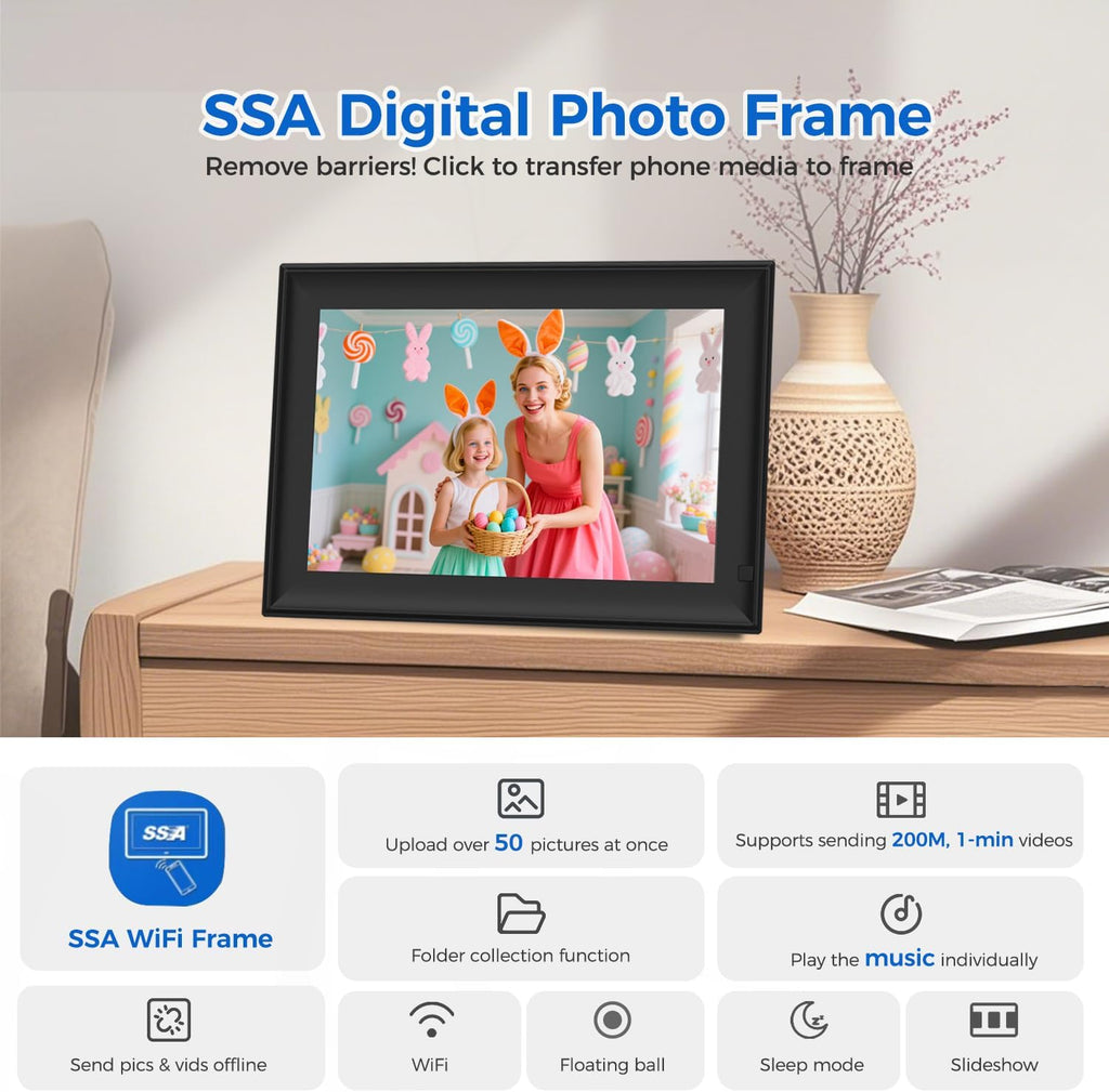 SSA WiFi Frame 32GB Digital Picture Frame WiFi 10.1 inch Digital Photo Frame with IPS Touch Screen, Auto-Rotate,Send 50 Photo Unlimited,Share Photos/Videos Instantly via App or E-Mail from Anywhere