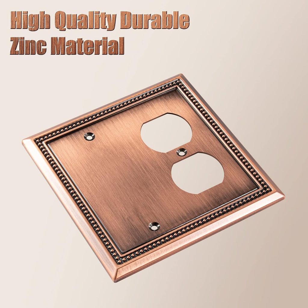 Henne Bery Sunken Pearls Heavy Duty Decorative Wall Plate Switch Plate Outlet Cover (Blank/Duplex, Antique Copper)