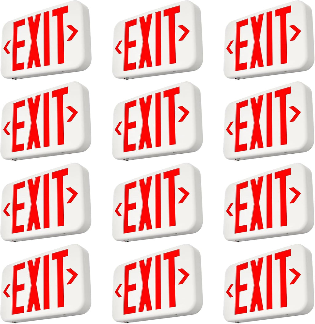 FREELICHT 12 Pack Red Double-Sided LED Exit Sign with Battery Backup, Exit Sign for Business,Easy To Install, UL Certified, AC 120/277V