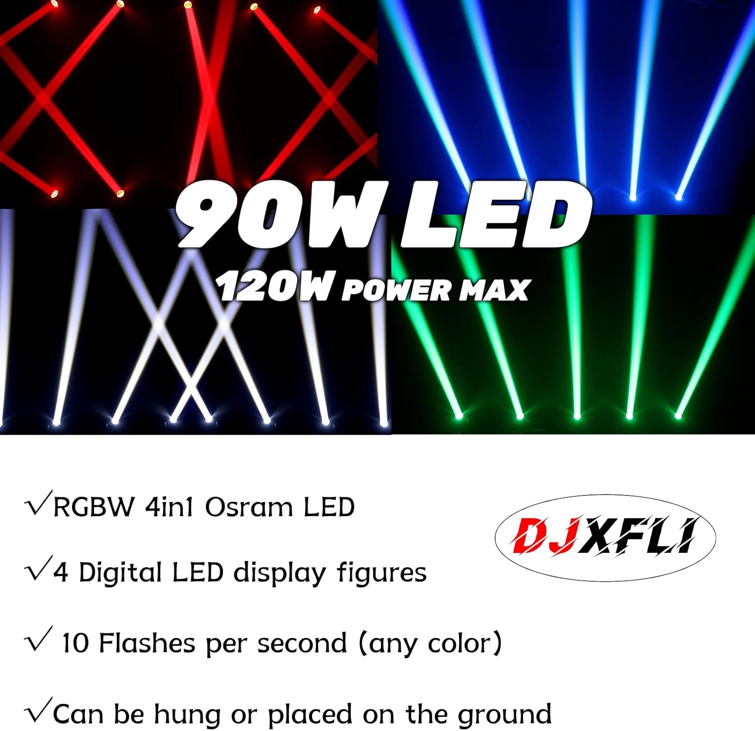 90W LED Moving Head DJ Lights Mini Beam Stage Lights Super Bright Spot RGBW 4IN1 DMX 512 13CH Sound-Activated for Wedding DJ Party Stage Lighting (90W, 2)