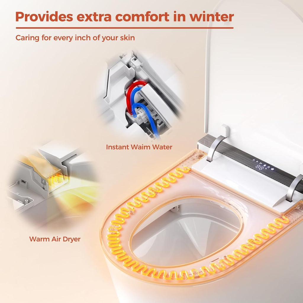 Smart Toilet with Bidet Built in,One Piece Bidet Toilet,Japanese Toilet for Bathroom with Remote Control,Modern Elongated Toilet with heated toilet seat,bidet warm water,Foot Sensor Operation